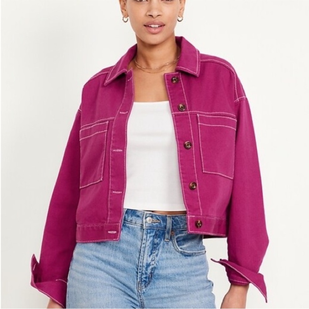 NWT Old Navy Cropped Utility Jacket in Berry Sz Large